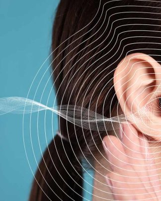 Hearing Loss Concept. Woman And Sound Waves Illustration On Ligh